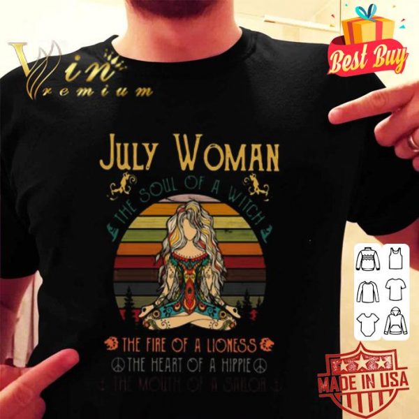 Yoga peace july woman the soul of a witch the fire on a lioness vintage shirt