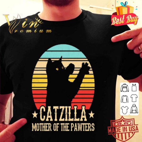 Catzilla mother of the pawters vintage cat parody Godzilla shirt