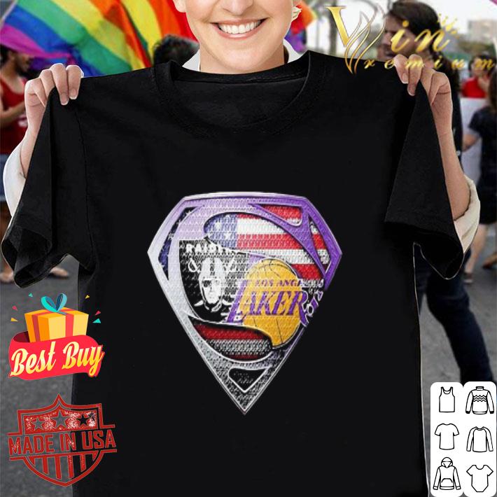 Superman Oakland Raiders And Los Angeles Lakers American Flag shirt