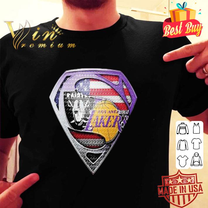 Superman Oakland Raiders And Los Angeles Lakers American Flag shirt