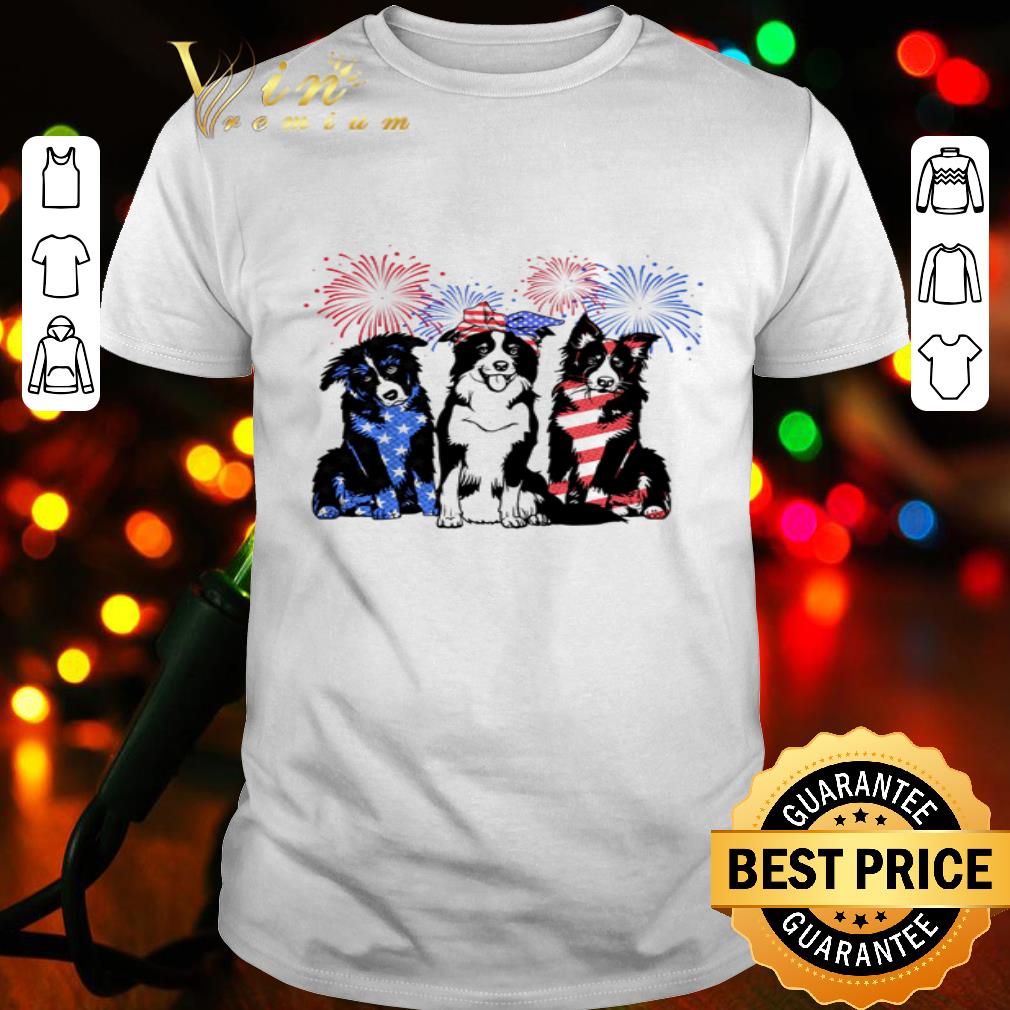 Firework Border Collie Blue White Red American Flag shirt