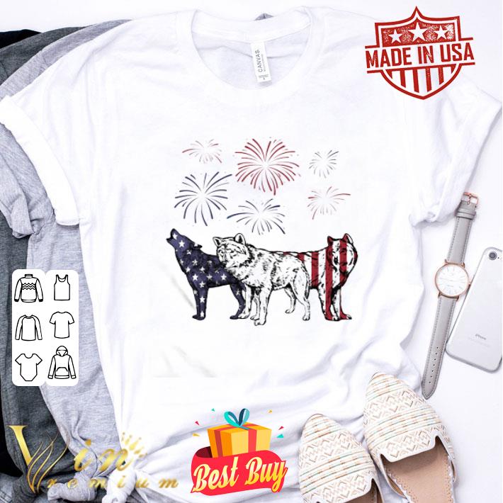 Firework Wolf American Flag Independence Day shirt