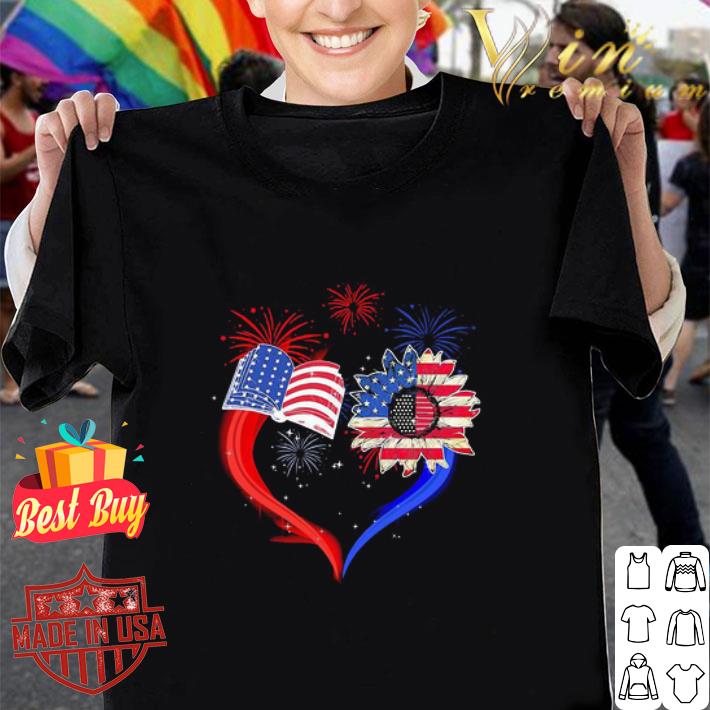 Love Book And Sunflower American Flag 4th Of July Day Heart shirt