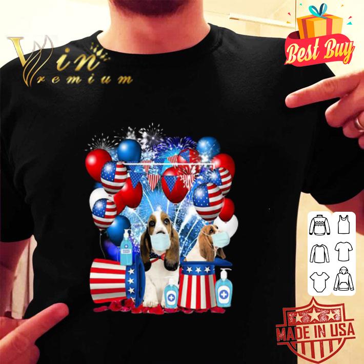 Firework Basset Hound Balloon American Flag Coronavirus shirt