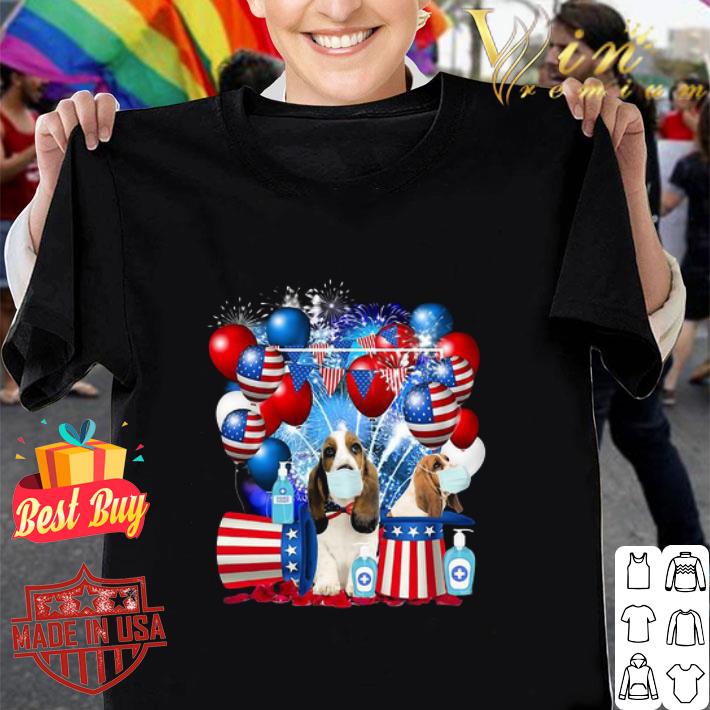 Firework Basset Hound Balloon American Flag Coronavirus shirt