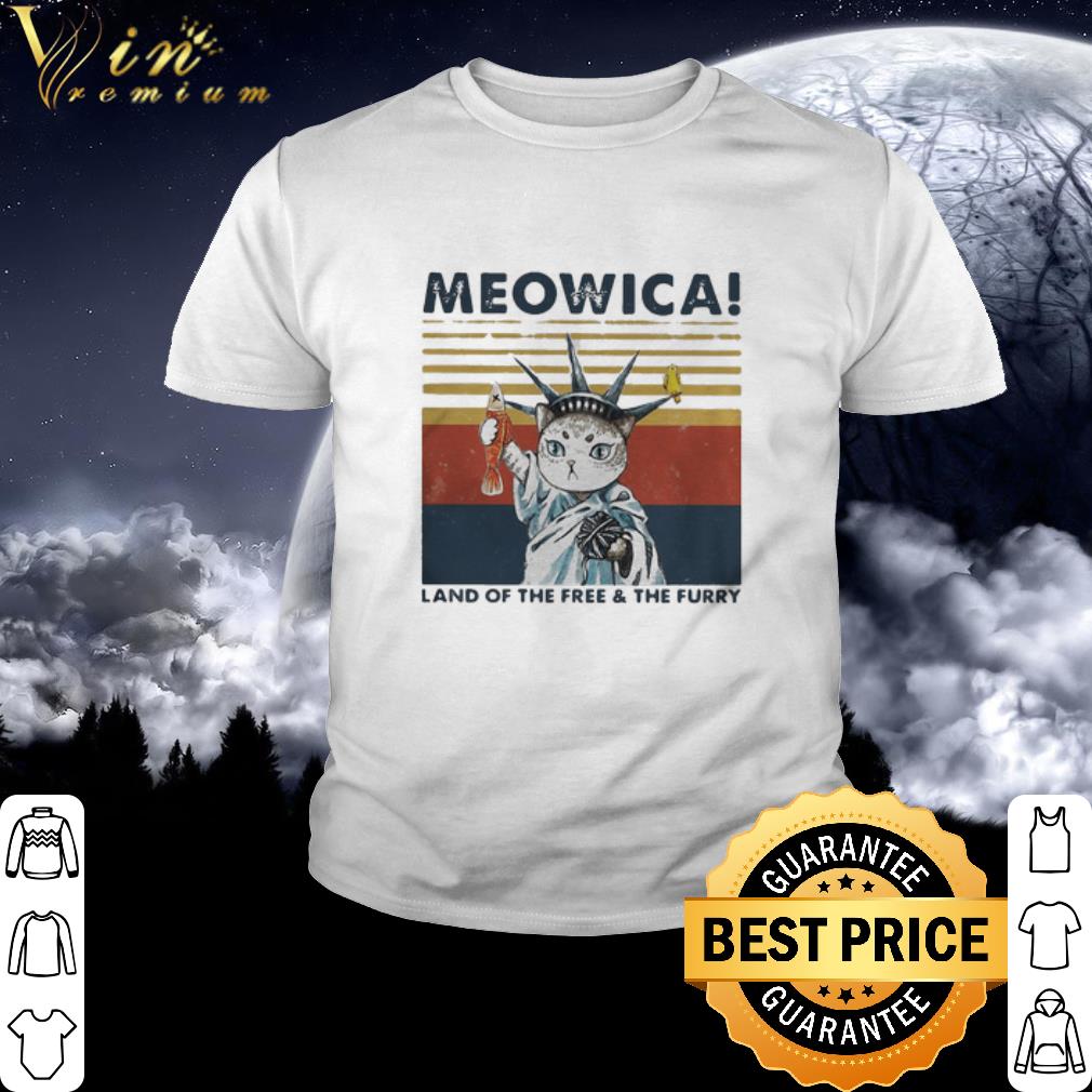 Best Vintage Cat Meowica Land Of The Free And The Furry Retro shirt