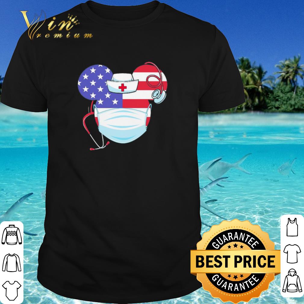 Pretty Nurse Mickey Mouse Mask Stethoscope American Flag Coronavirus shirt