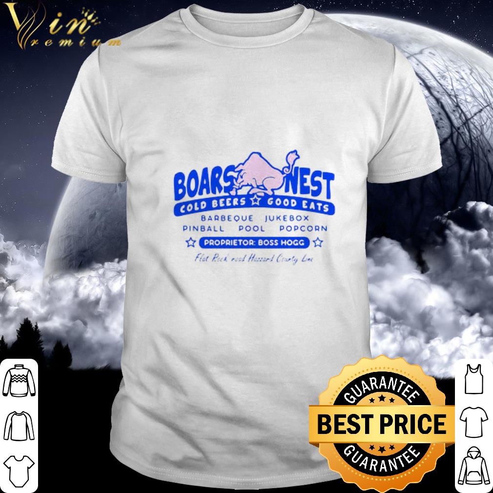 Premium Boars Nest Cold Beers Good Eats Barbeque Jukebox Pinball Pool Popcorn shirt