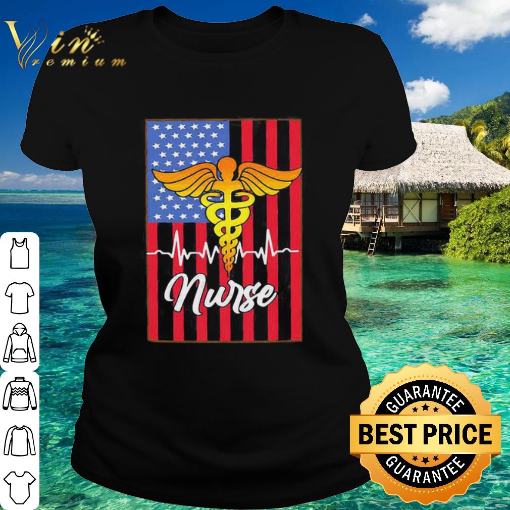 Premium Nurse Symbol Heartbeat American Flag 4th Of July shirt