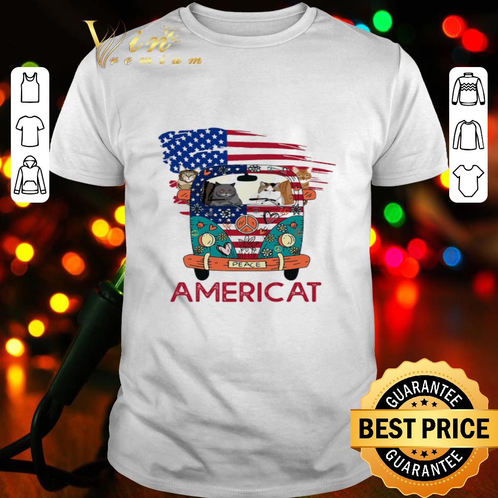Hippie Bus Cat Americat American Flag 4th Of July shirt