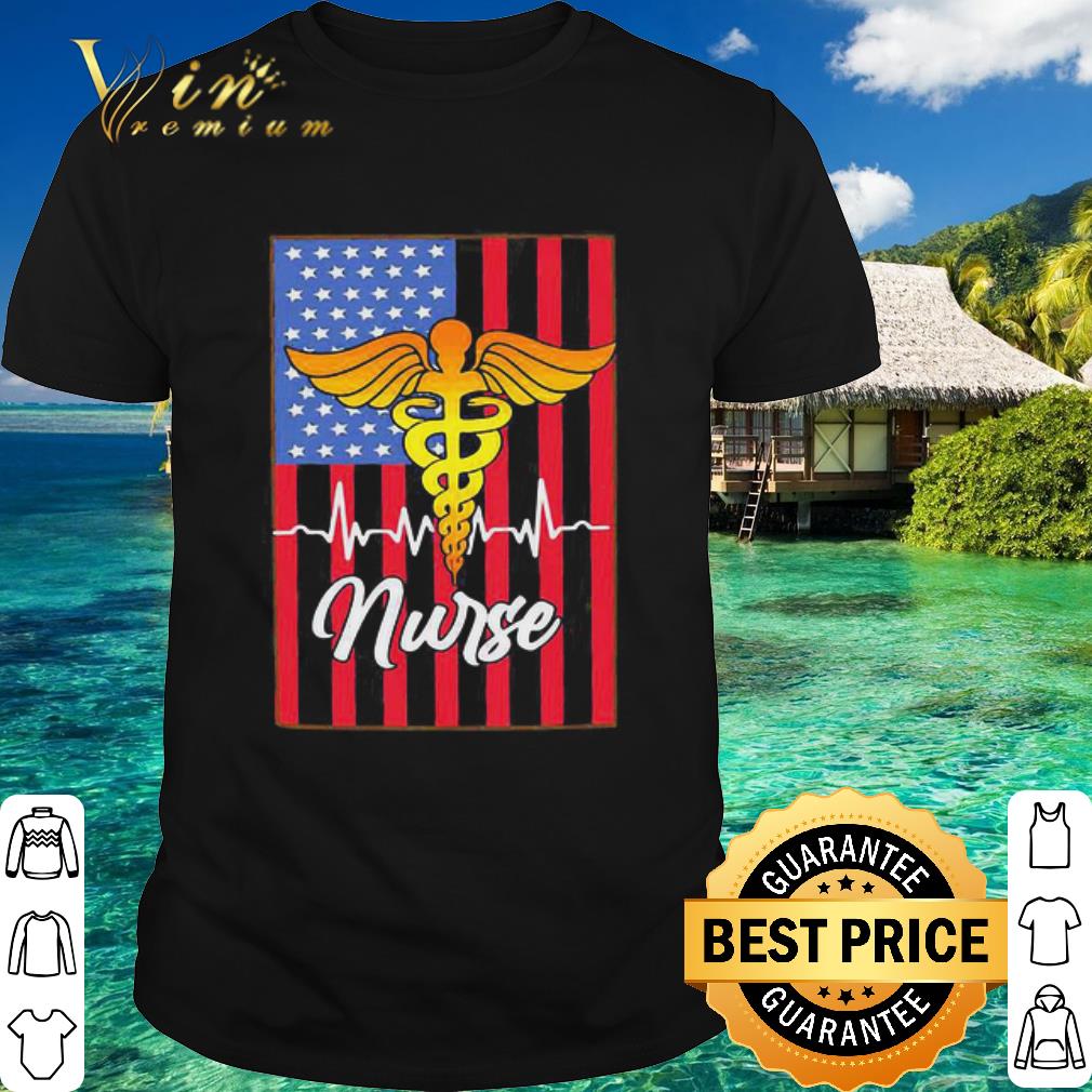 Premium Nurse Symbol Heartbeat American Flag 4th Of July shirt
