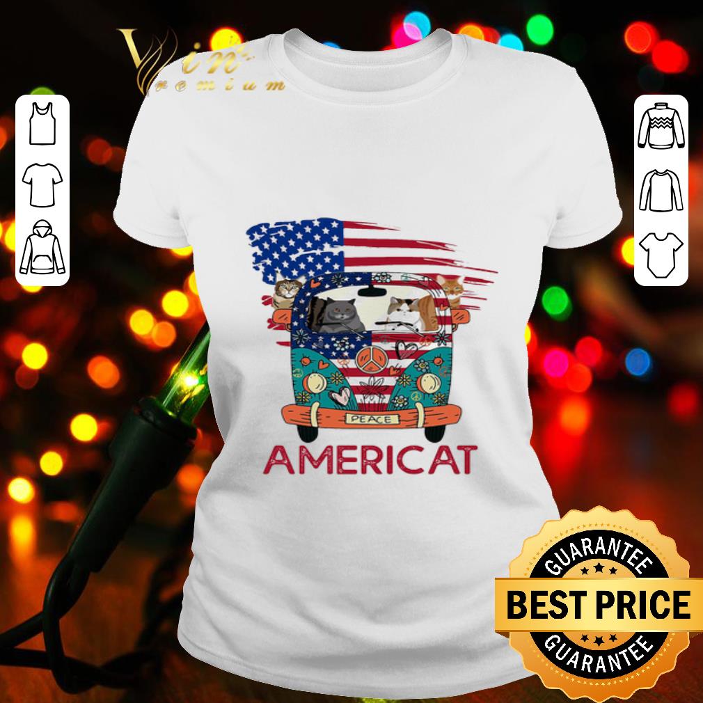 Hippie Bus Cat Americat American Flag 4th Of July shirt