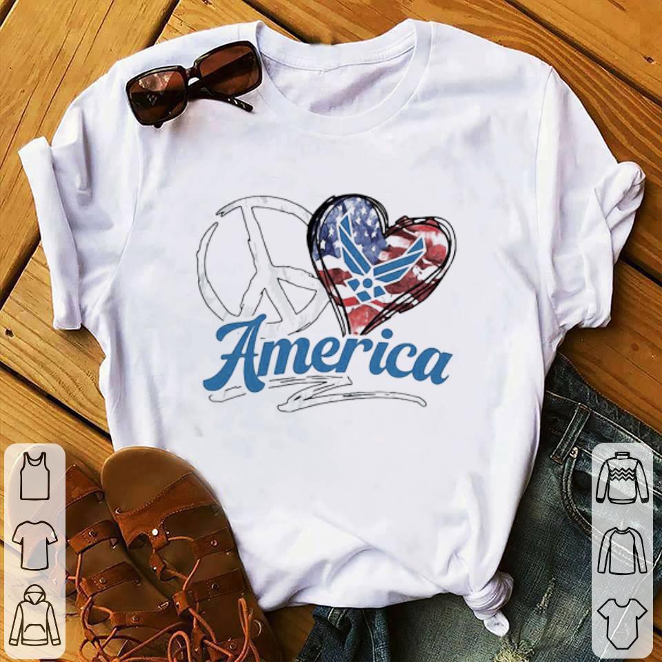 Awesome Love Peace Sign America heart US Air Force 4th of july shirt