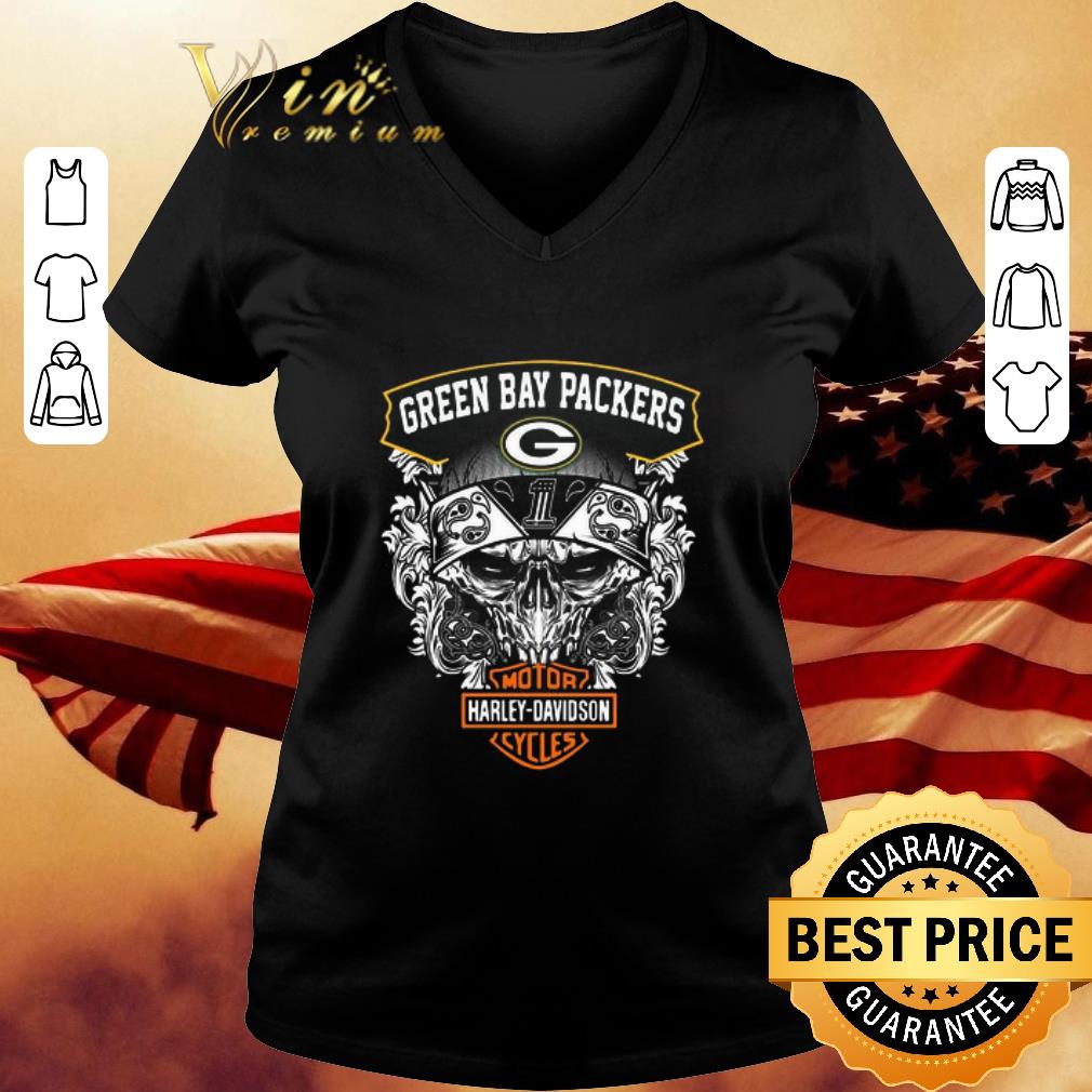 Skull Green Bay Packers mashup Harley Davidson shirt Skull Green Bay Packers mashup Harley Davidson shirt