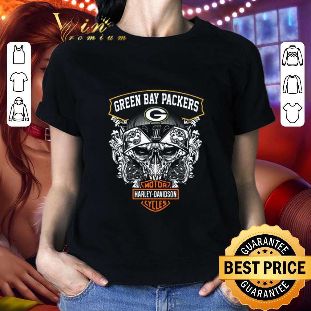 Skull Green Bay Packers mashup Harley Davidson shirt