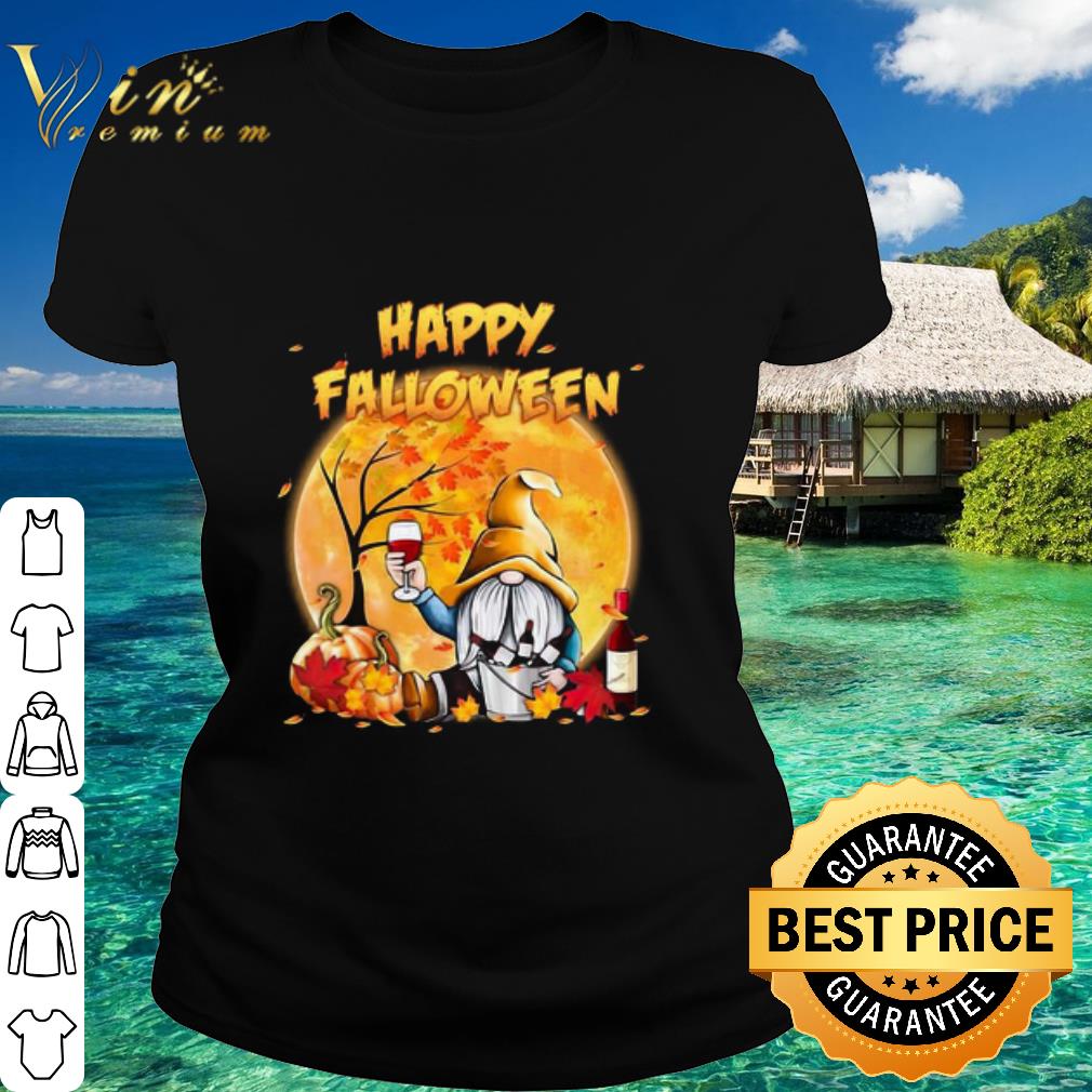 Top Gnome drink wine pumpkin maple leaves happy Halloween shirt