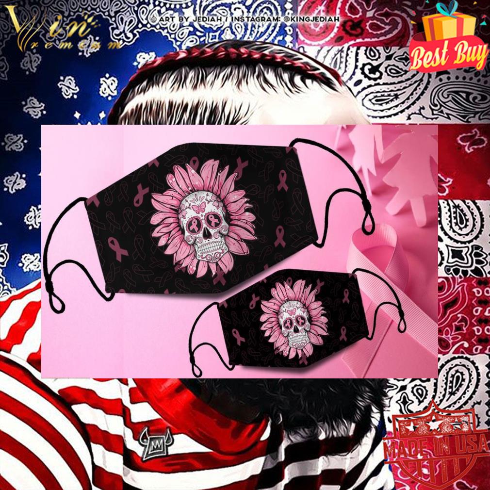 Breast Cancer Skull Sunflower Face Mask