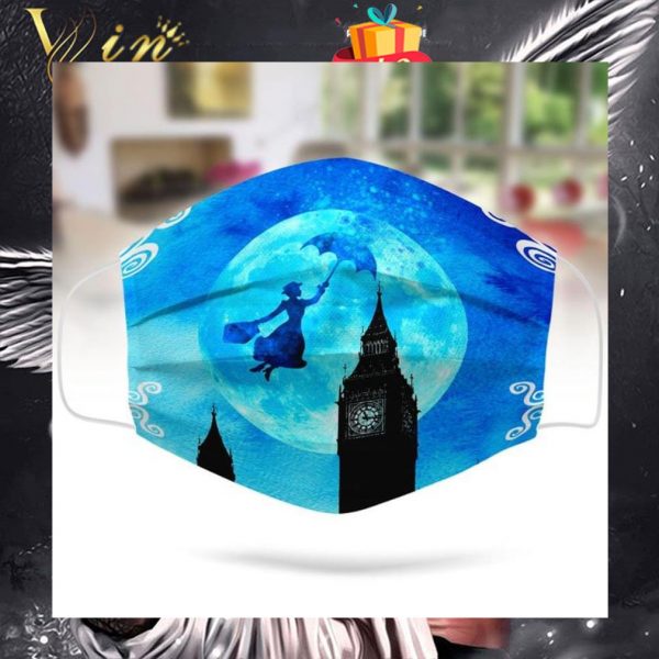 Mary Poppins flying umbrella London night face mask