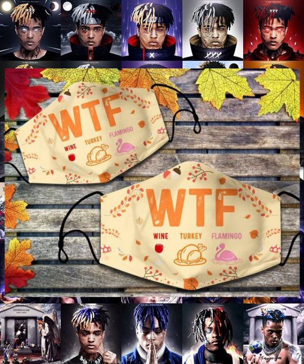 Thanksgiving WTF Wine Turkey Flamingo face mask