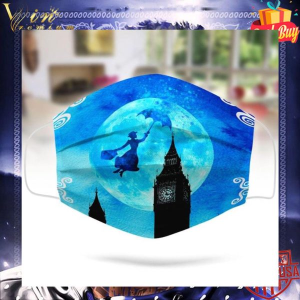 Mary Poppins flying umbrella London night face mask