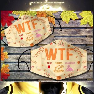 Thanksgiving WTF Wine Turkey Flamingo face mask 2