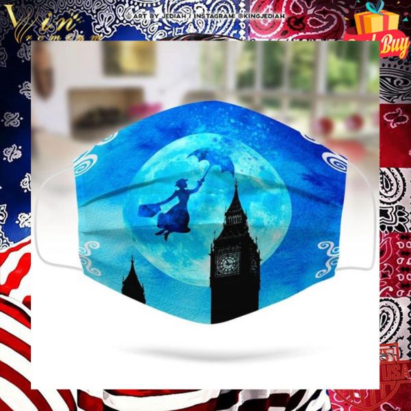 Mary Poppins flying umbrella London night face mask