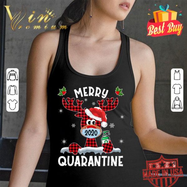 Premium Merry Quarantine Christmas 2020 Reindeer Mask Plaid shirt