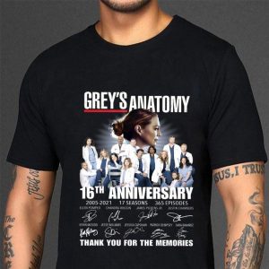 Original Thank You Grey's Anatomy 16th Anniversary 2005-2021 Signatures shirt 2