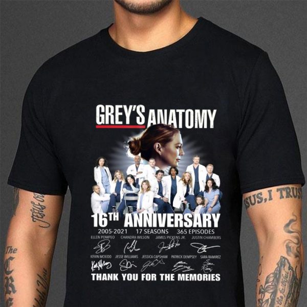Original Thank You Grey's Anatomy 16th Anniversary 2005-2021 Signatures shirt