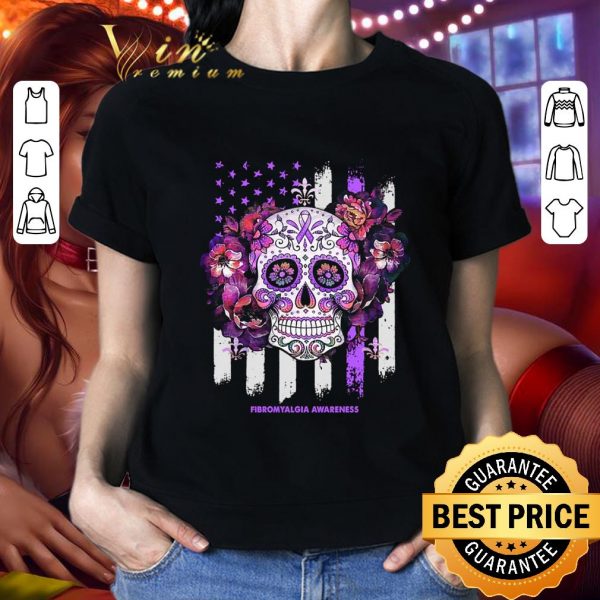 Best Sugar Skull Fibromyalgia Awareness American Flag shirt
