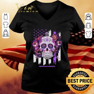 Best Sugar Skull Fibromyalgia Awareness American Flag shirt 2