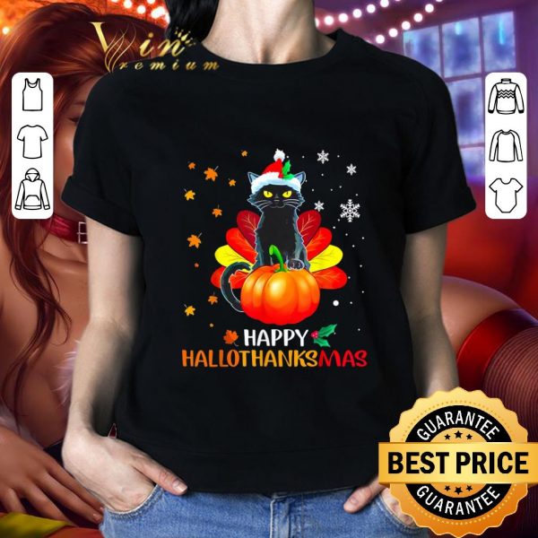 Best Black Cat Happy Hallothanksmas shirt