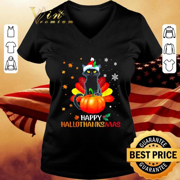 Best Black Cat Happy Hallothanksmas shirt