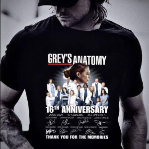 Original Thank You Grey's Anatomy 16th Anniversary 2005-2021 Signatures shirt 1