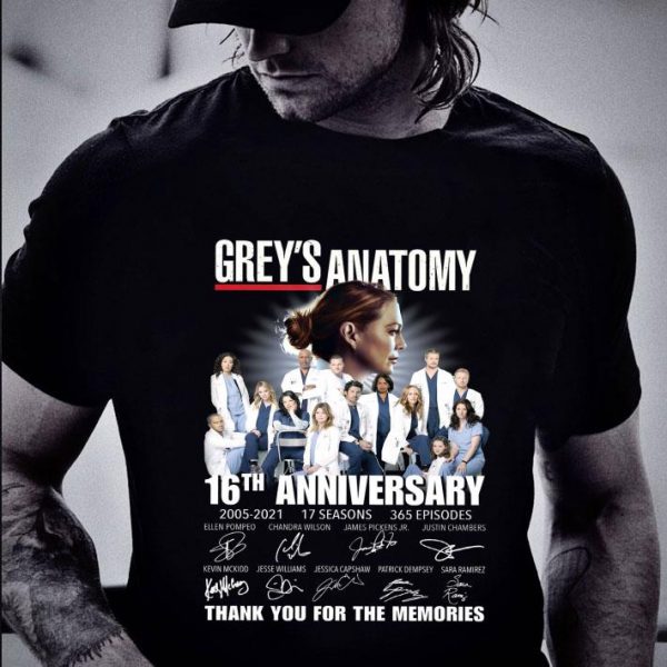 Original Thank You Grey's Anatomy 16th Anniversary 2005-2021 Signatures shirt