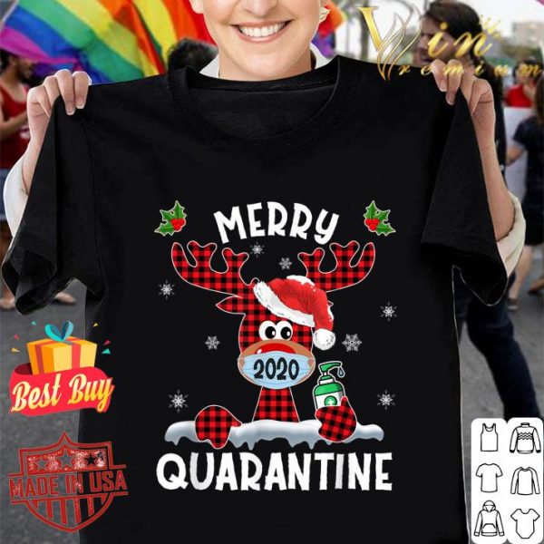 Premium Merry Quarantine Christmas 2020 Reindeer Mask Plaid shirt