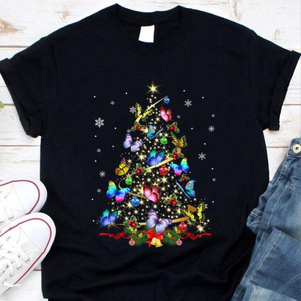 Funny Butterfly Christmas Tree Lights Women Girls Xmas Butterfly shirt
