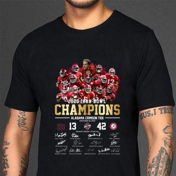Original Alabama Crimson Tide Signatures 2020 Iron Bowl Champions 42-13 shirt