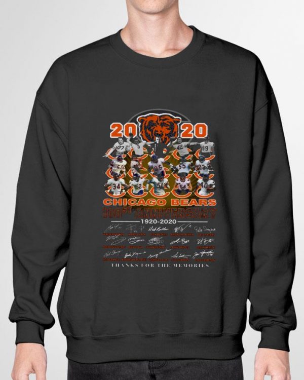 Hot 2020 Chicago Bears 100st anniversary 1920-2020 signatures thank you shirt