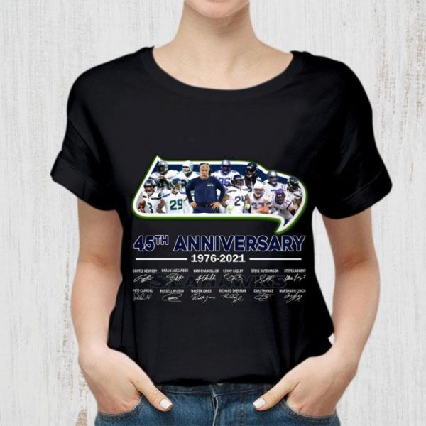 Funny NFL Seattle Seahawks 45th Anniversary 1976-2021 Signatures shirt