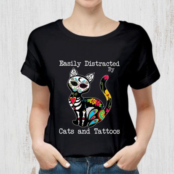 Hot Tattoo Cat Easily Distracted By Cats And Tattoos shirt