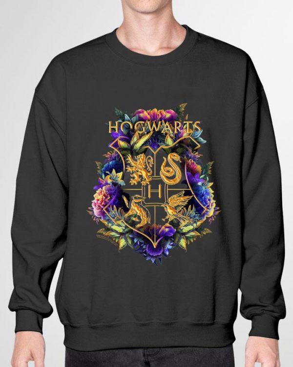Awesome Harry Potter Hogwarts Multi-Colored Floral Crest shirt