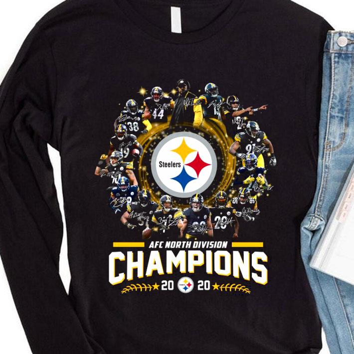 37ac15b0 official 2020 champions afc north division signatures pittsburgh steelers logo shirt 4 - Official 2020 Champions AFC North Division Signatures Pittsburgh Steelers Logo shirt