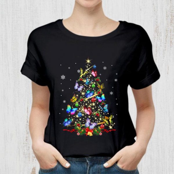 Funny Butterfly Christmas Tree Lights Women Girls Xmas Butterfly shirt