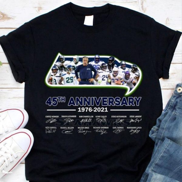 Funny NFL Seattle Seahawks 45th Anniversary 1976-2021 Signatures shirt