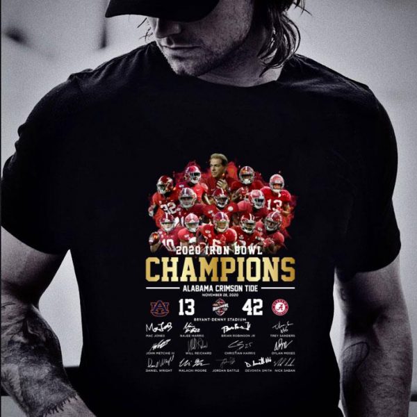 Original Alabama Crimson Tide Signatures 2020 Iron Bowl Champions 42-13 shirt