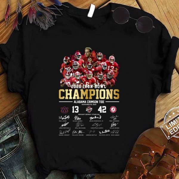 Original Alabama Crimson Tide Signatures 2020 Iron Bowl Champions 42-13 shirt