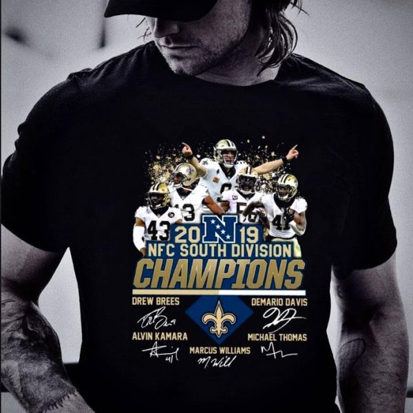 Original New Orleans Saints 2019 NFC South Division Champions signatures Drew Brees shirt