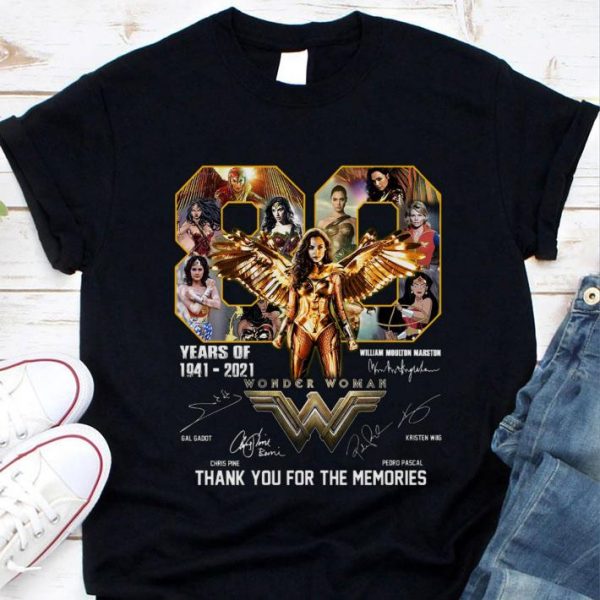 Awesome 80 years of 1941-2021 Wonder Woman Gal Gadot signatures shirt