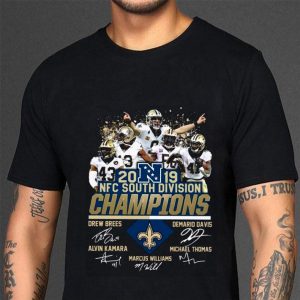 Original New Orleans Saints 2019 NFC South Division Champions signatures Drew Brees shirt 2